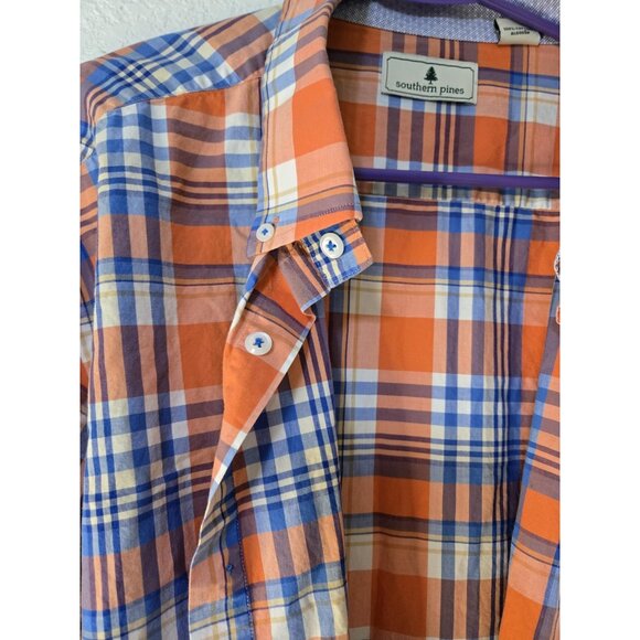 Southern Pines Shirt Mens 2XL Orange Blue Plaid Button Down 100% Cotton Casual - Picture 2 of 10
